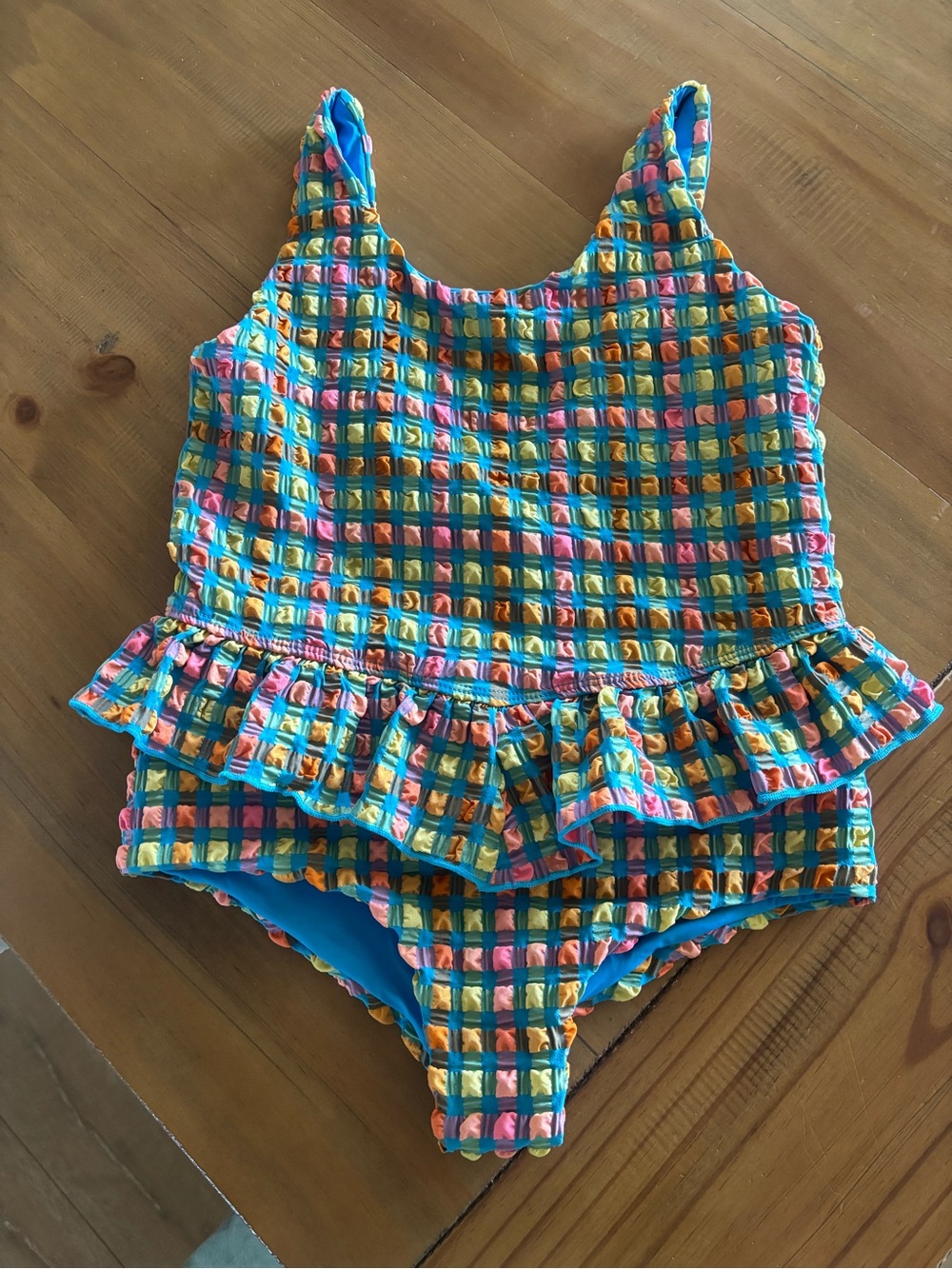 Kids Multicolor Check Ruffle One-Piece Swimsuit
